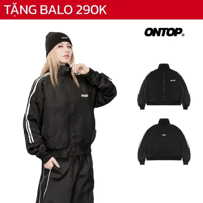 Áo khoác boxy sọc tay vải dù màu đen ONTOP khóa kéo 2 đầu, cổ trụ local brand Stripes | O22-AK3