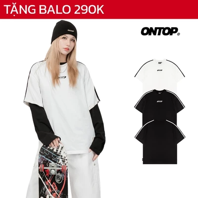 Áo thun local brand sọc vai nam nữ ONTOP tay lỡ vải cotton thoáng mát màu đen, trắng Stripes Tee | O22-T3