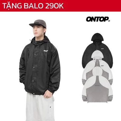 Áo khoác phối màu có mũ local brand ONTOP nam nữ vải dù 2 lớp khóa kéo và nút bấm chắc chắn Windproof Jacket | O24-AK5