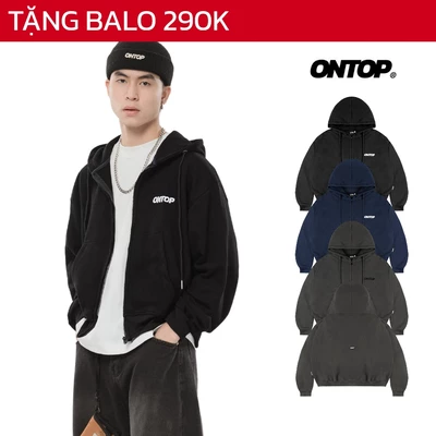 Hoodie Zip Boxy trơn vải nỉ ONTOP local brand nam nữ basic màu đen, xanh và xám |O25-AK1