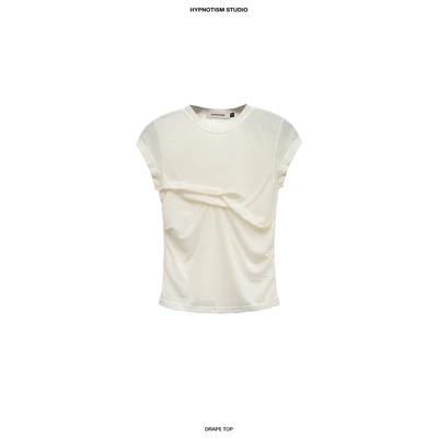 HYPNOTISM |"DRAPE TOP" Áo thun ôm cotton nhún 2 lớp streetwear cá tính