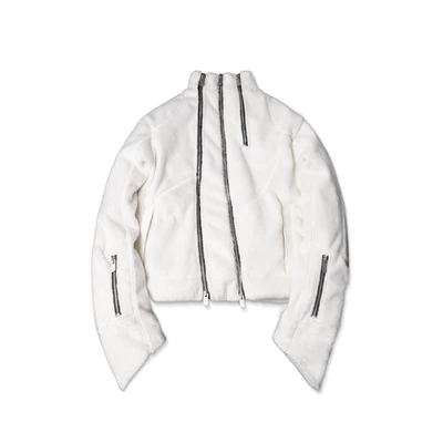 Áo khoác len "GOLDIE MULTI ZIPPER WOOL" màu trắng dáng cropped
