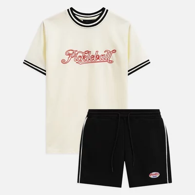 Set T-shirt Nam Beige Short Pickleball, Chất Vải Cá Sấu Mắt Chim CVC Thoải Mái, SB0050, SOME HOW STORE