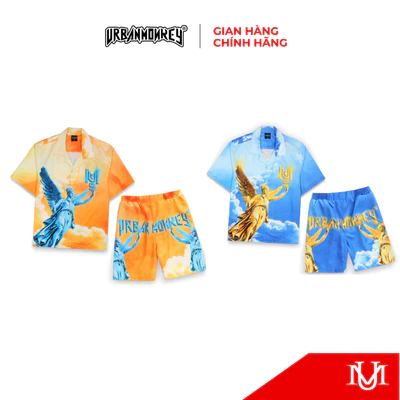 Đồ Bộ Áo Sơ Mi Quần Short URBAN MONKEY Sky Golden Set Cotton Lạnh Form Oversize Nam Nữ Local Brand