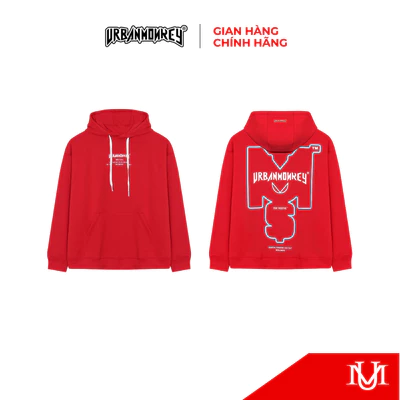 Áo Khoác Hoodie URBAN MONKEY Essential Hoodie Red V.2 Nỉ Form Regular Nam Nữ Phối Màu Đỏ Local Brand
