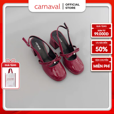 Giày Cao Gót Nữ Mũi Vuông Quai Nơ Đính Đá Carnaval Sang Trọng, Phong Cách Tiểu Thư Lolita - VS117