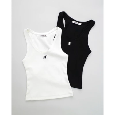 Eleven - Áo Tank Top Vải Thun Gân Thêu Mono | Màu Trắng