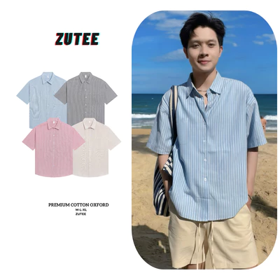 Áo Sơ Mi Kẻ Sọc Ngắn Tay ZUTEE Unisex Oxford Shirt ZT05
