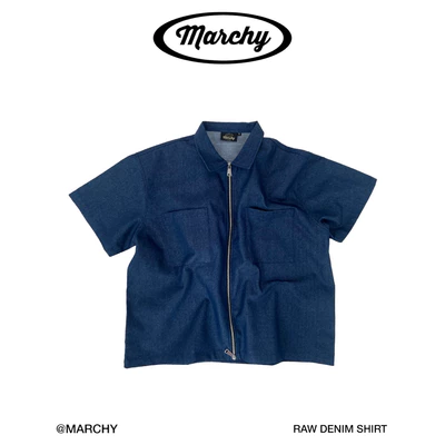 MARCHY - Raw Denim Shirt - Áo sơmi denim thô khoá kéo