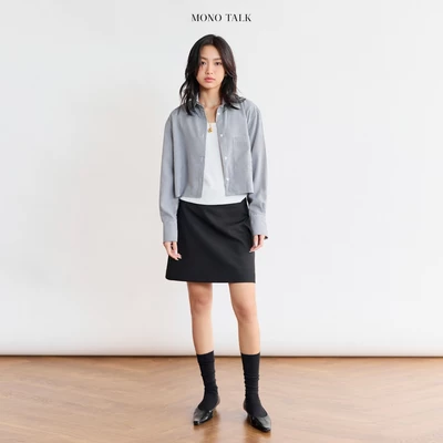 Chân váy mini chữ A MONO TALK cạp cao, có lót quần, chất liệu tuýt si MFOT25Y-B20002FT