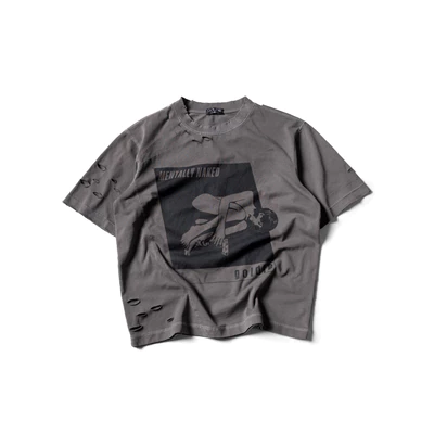Áo thun "NAKED DISTRESSED WASHED TSHIRT" giặt mài đánh rách màu xám