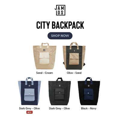 Jamlos City Backpack - Balo canvas quai xách thanh lịch hiện đại vừa laptop 13inch, A4 đi học đi làm