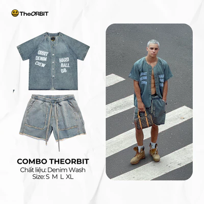 COMBO ORBIT Áo BASEBALL DENIM JERSEY + Quần ORBIT Denim Short - Local Brand Chính Hãng