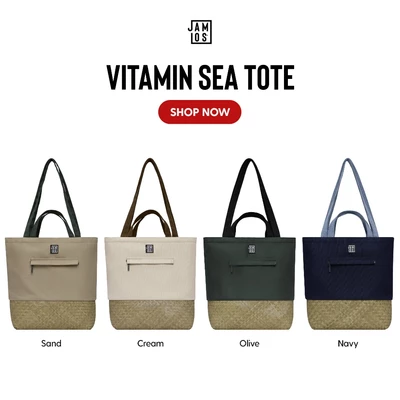 Vitamin Sea - Túi tote vải canvas Jamlos phối cỏ bàng Huế đeo vai, thời trang đi biển, tiện dụng hàng ngày