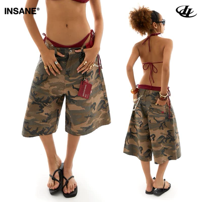 Quần Lửng InsaneClo ECHO CAMO JORTS Form Unisex Dáng Dài Rộng Chất Liệu Kaki Cotton
