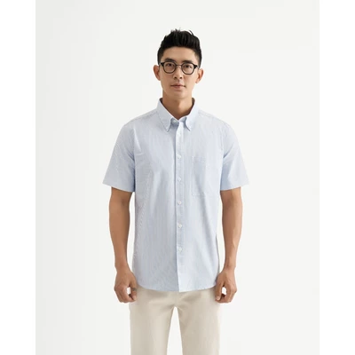 Áo Sơ Mi Nam Tay Ngắn Vải Cotton Họa Tiết Sọc Dọc Form Fitted - Routine 10S25SHS021
