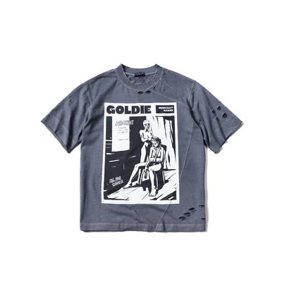Áo thun "ACID DISTRESSED WASHED TSHIRT" giặt mài đánh rách màu xanh