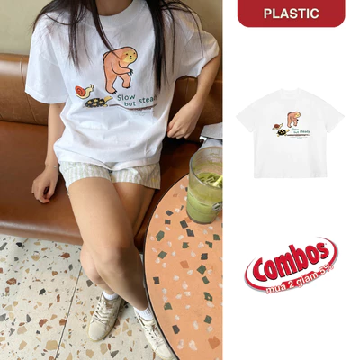 Áo thun trắng "Chậm mà chắc" form boxy vải 100% cotton 2 chiều dày dặn