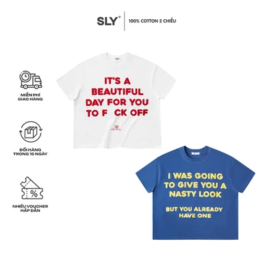 Áo thun BOXY SLY Thêu xù màu Xanh / Trắng