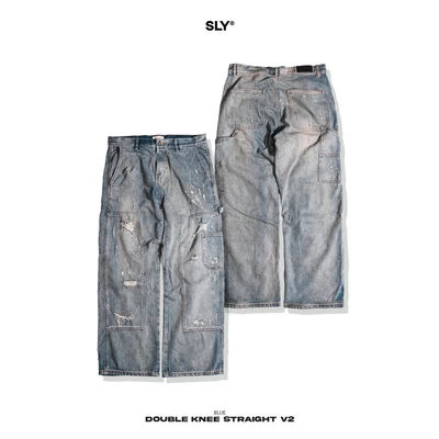 Quần Jeans Straight SLY Double Knee Washed Blue Grey 2.0