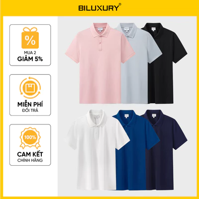 Áo Polo Nam BILUXURY 9APCB542 Chất Sợi DTY Co Giãn Mềm Mại Chống Xù Chống Tia Cực Tím
