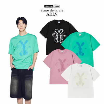 Áo Thun ADLV Solo Rabbit Alien dáng oversized màu đen/kem/hồng nhạt/xanh lá - Hàng chính hãng