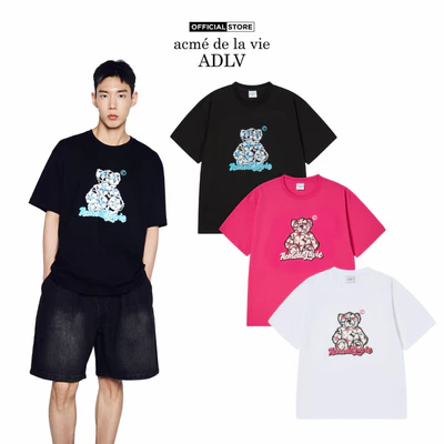 Áo Thun ADLV Star Bear dáng oversized màu đen/trắng/hồng - Hàng chính hãng