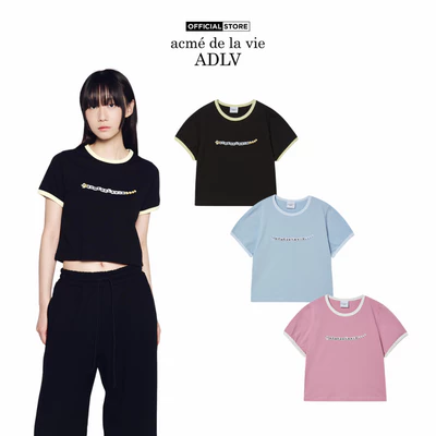 Áo Thun nữ ADLV Snake Initial Ringer dáng crop màu đen/xanh da trời/hồng nhạt - Hàng chính hãng
