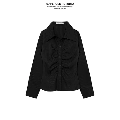 Áo Sơ Mi Dài Tay 67PERCENT / 67% Cách Điệu Phần Khuy Nút Màu Đen Dành Cho Nữ - LOW NECKED SHIRT