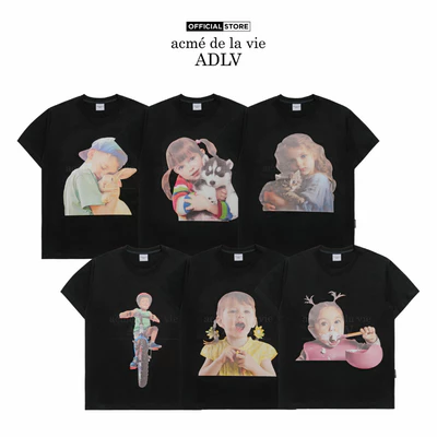 Áo thun ADLV Overseas Baby Face 24FW (mới) dáng oversized màu đen - Hàng chính hãng