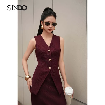 Áo gilê nữ sát nách vạt V dáng dài SIXDO (Russet Raw Waistcoat)