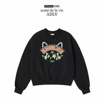 Áo Nỉ ADLV Star Rabbit Crop Đen - Hàng chính hãng