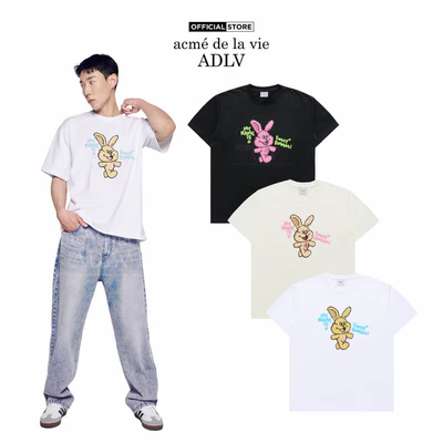 Áo Thun ADLV My Name Is Fuzzy Rabbit dáng oversized màu Trắng/Đen/Kem - Hàng chính hãng