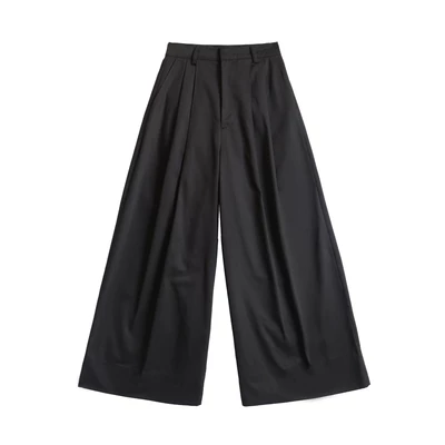 Quần Kaki Ống Rộng Dáng Suông, Quần Ống Cong, Quần Xám Ống Loe Rộng Cạp Bản To - Wide-leg Pants