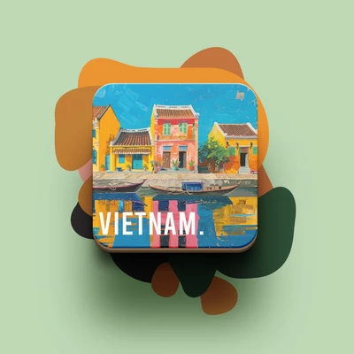 Miếng lót ly uống nước chống thấm nước bảo vệ bàn khỏi đồ uống in hình dễ thương Du lịch Vietnam 3