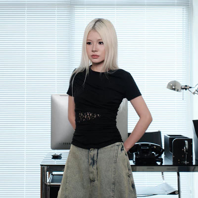 RAE LACE PANEL TOP (BLACK) BunnyHill SSLP32a