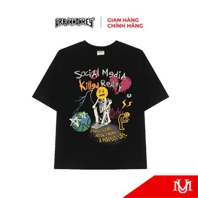 Áo Thun Unisex URBAN MONKEY SOCIAL MEDIA Tee Cotton 2 màu đen 250gsm Form Boxy Nam Nữ Local Brand