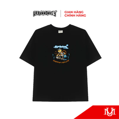 Áo Thun Unisex URBAN MONKEY SHOPPIN' FOR LIFE Tee Cotton màu đen 250gsm Form Boxy Nam Nữ Local Brand