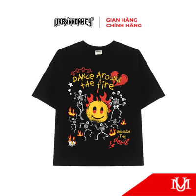 Áo Thun Unisex URBAN MONKEY DANCE AROUND FIRE Tee Cotton màu đen 250gsm Form Boxy Nam Nữ Local Brand
