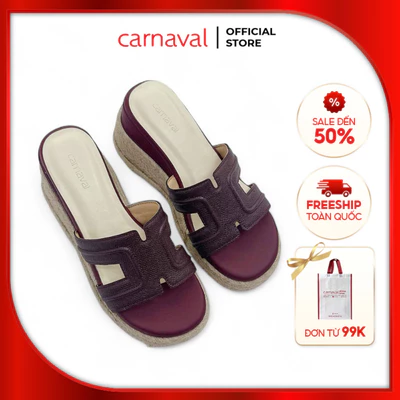 Dép Xuồng Đế Cói Carnaval Gót Cao 8cm Quai Chữ H Thiết Kế Họa Tiết Sang Trọng - VS171