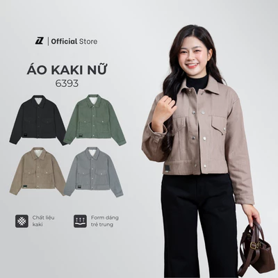 Áo khoác kaki nữ cổ bẻ Auzed dáng lửng croptop cá tính, chất liệu dày dặn 6393