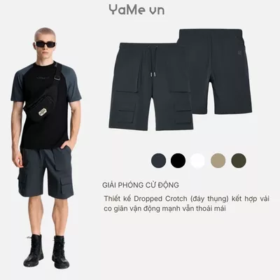 Quần đùi lưng thun túi hộp có nắp, ống rộng, phom rộng F4 - The No Style 091 23566 |YaMe|