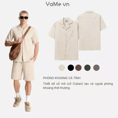 Áo sơ mi tay ngắn vải nhung kẻ, phom vừa F3 - Seventy Seven 023 23260 |YaMe|