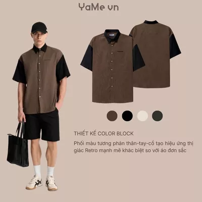 Áo sơ mi tay ngắn vải nhung kẻ, phom rộng F4 - Seventy Seven 022 23257 |YaMe|