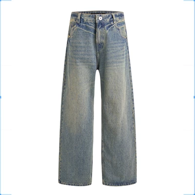 Quần Jeans ống xuông cao cấp - Ivankov Loose Fit Washed Vintage Blue Denim Pants