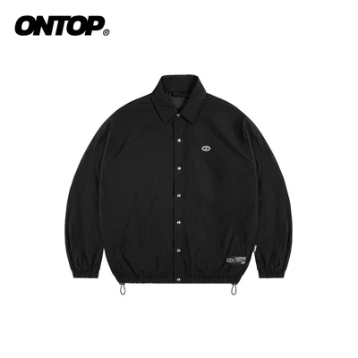 Áo sơ mi dù gió nhăn 2 lớp ONTOP cổ bẻ, màu đen có túi trong Windbreaker Shirt | O-AK11