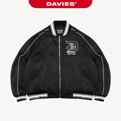 Áo khoác bomber dù nam nữ DAVIES cổ phối viền tay bo chun hình thêu logo nổi 2 mặt đen Gothic D Bomber Jacket | D-AK32