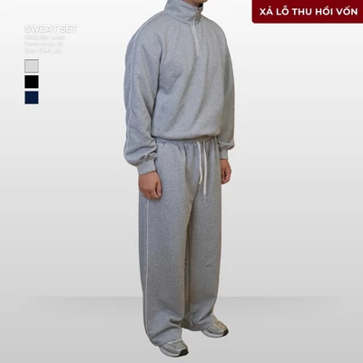 Set Nỉ Nam Kẻ Sọc Áo Khoác Zip Form Crop & Quần Suông Nỉ 2 Da B Brown