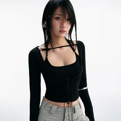 BISOU LONG SLEEVE TOP (BLACK) BunnyHill SSTS11a