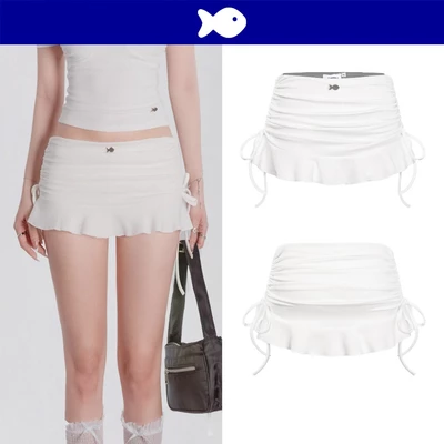 Chân váy trắng ngắn ôm dáng đuôi cá DKMV rút dây thắt nơ 2 bên thân váy kèm quần trong Blush Mini Skirt| K-V5-T
